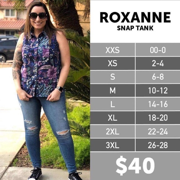 LuLaRoe 3XL Roxanne Blue Floral Sleeveless Snap Front Collared Shirt Tank NWT - Picture 2 of 3